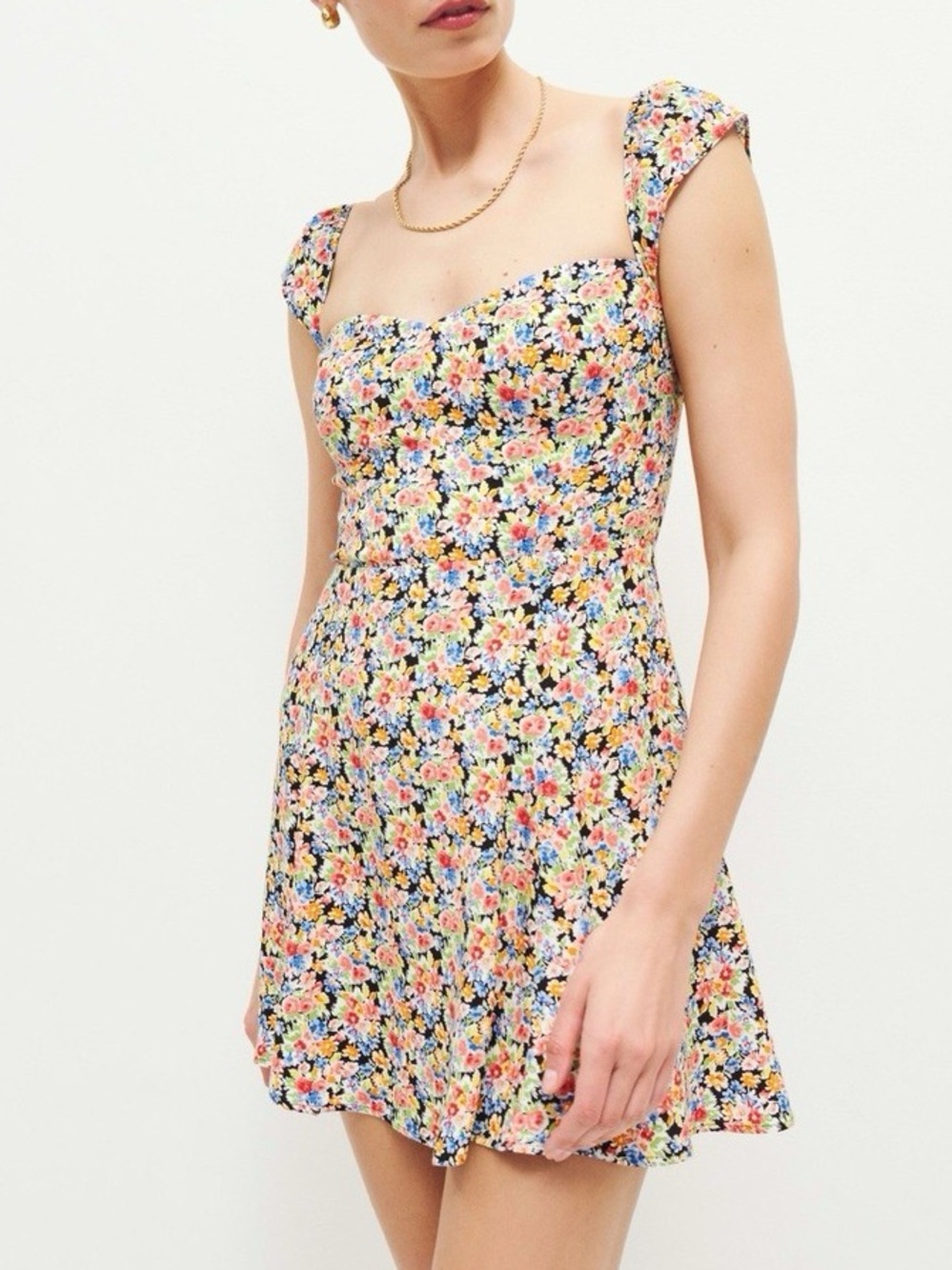 Reformation Tanis Mini Dress Floral Sweetheart Neckline Fitted A-line Skirt
